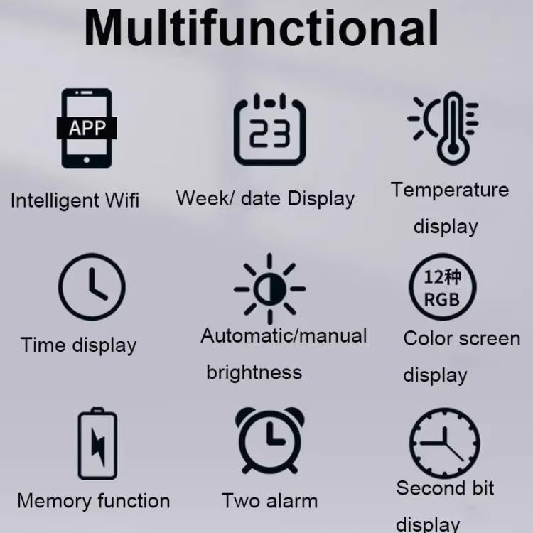 Wifi App Control LED Digital Wall Clock With RGB Light Multi-Functional Alarm Clock(Black Shell Colth Surface) - Wall Clock by PMc TechLife | Online Shopping South Africa | PMc TechLife | Buy Now Pay Later Mobicred