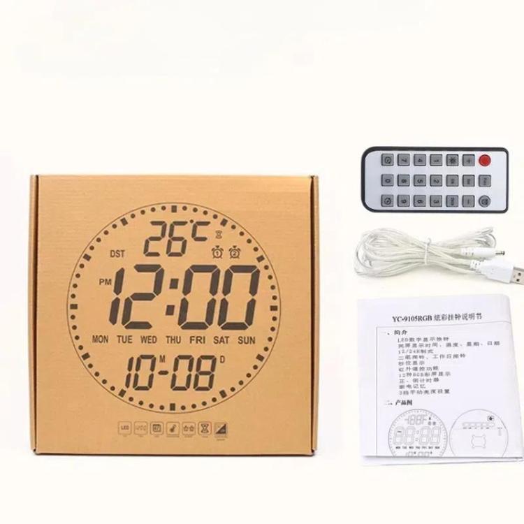 11.6-Inch RGB Wall Clock With Remote Control Multi-Functional Alarm Clock Bamboo+Black - Wall Clock by PMc TechLife | Online Shopping South Africa | PMc TechLife | Buy Now Pay Later Mobicred