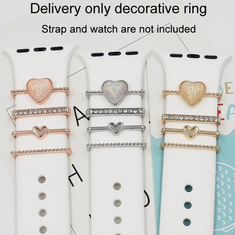 4pcs / Set 21mm Width Smart Watch Silicone Band Heart Decorative Ring Metal Accessories(Gold) - Watch Decorations by PMC TechLife | Online Shopping South Africa | PMC TechLife | Buy Now Pay Later Mobicred