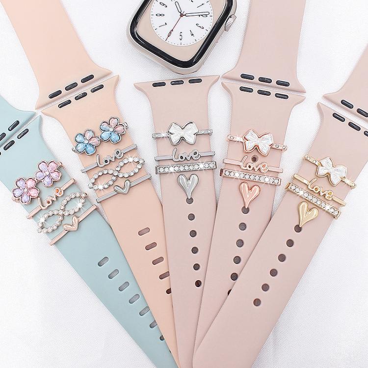 4pcs / Set 22mm Width Smart Watch Silicone Band Decorative Ring Metal Accessories(Love Heart Rose Gold) - Watch Decorations by PMC TechLife | Online Shopping South Africa | PMC TechLife | Buy Now Pay Later Mobicred
