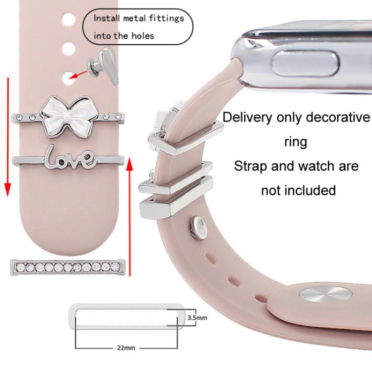 4pcs / Set 22mm Width Smart Watch Silicone Band Decorative Ring Metal Accessories(Love Heart Rose Gold) - Watch Decorations by PMC TechLife | Online Shopping South Africa | PMC TechLife | Buy Now Pay Later Mobicred