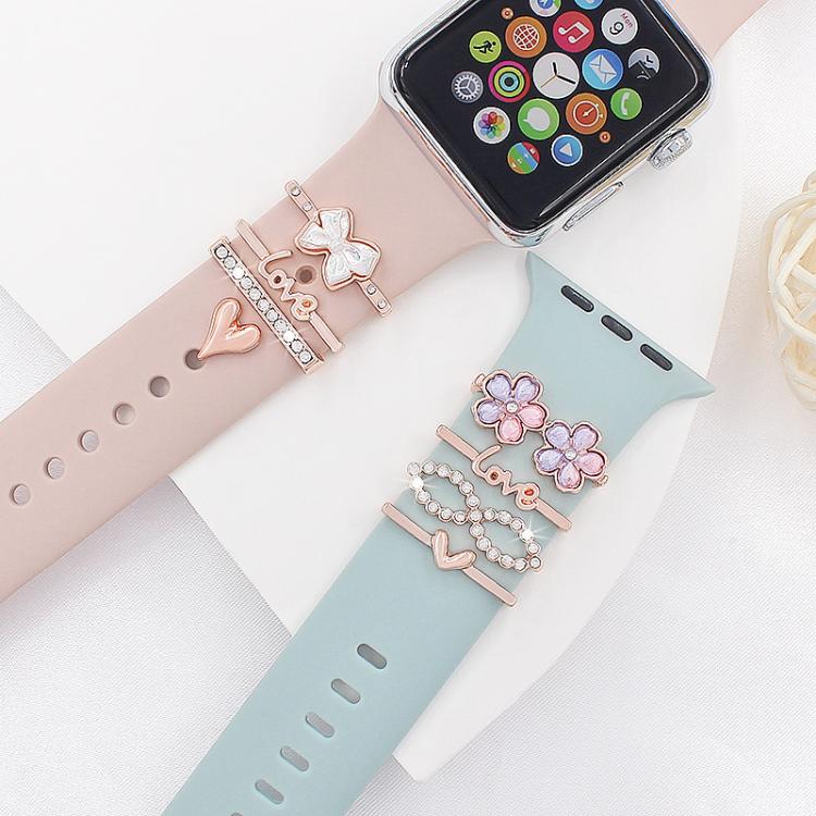 4pcs / Set 22mm Width Smart Watch Silicone Band Decorative Ring Metal Accessories(Love Heart Rose Gold) - Watch Decorations by PMC TechLife | Online Shopping South Africa | PMC TechLife | Buy Now Pay Later Mobicred