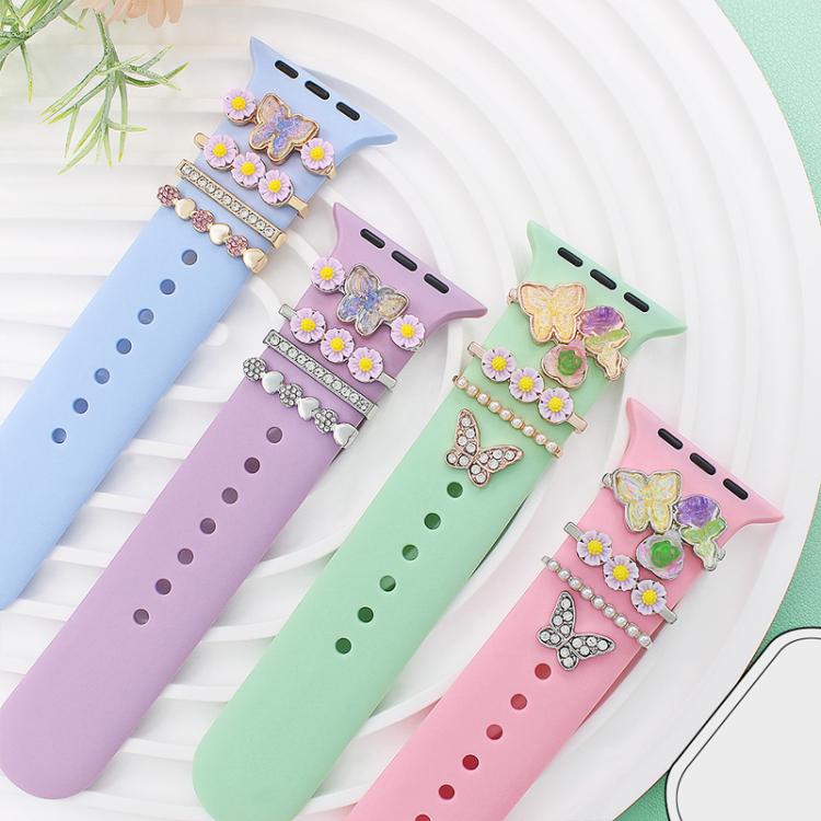 4pcs / Set 22mm Width Smart Watch Butterfly Flower Band Decorative Ring Metal Accessories, Style: 3 - Watch Decorations by PMC TechLife | Online Shopping South Africa | PMC TechLife | Buy Now Pay Later Mobicred