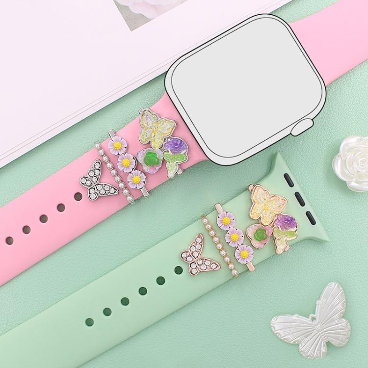 4pcs / Set 22mm Width Smart Watch Butterfly Flower Band Decorative Ring Metal Accessories, Style: 1 - Watch Decorations by PMC TechLife | Online Shopping South Africa | PMC TechLife | Buy Now Pay Later Mobicred