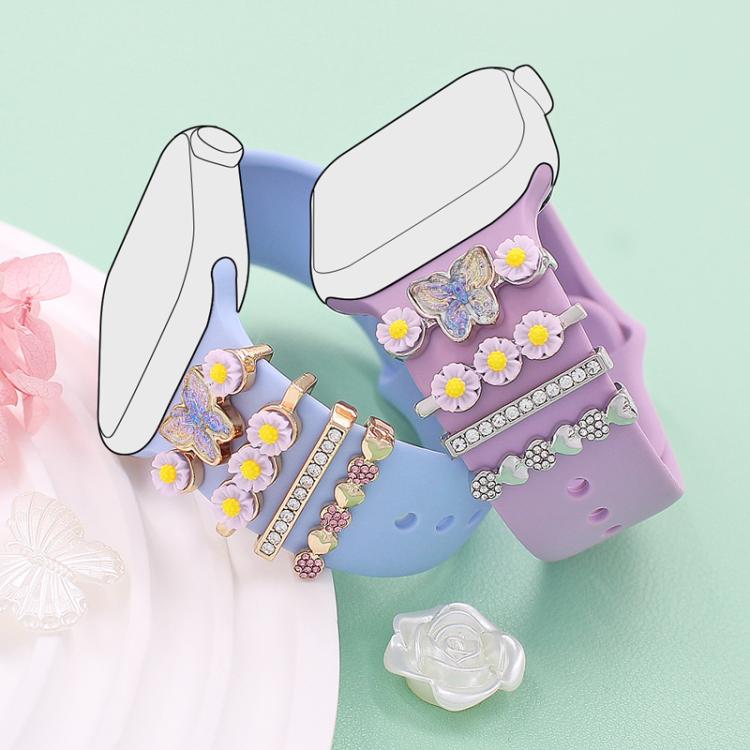 4pcs / Set 22mm Width Smart Watch Butterfly Flower Band Decorative Ring Metal Accessories, Style: 3 - Watch Decorations by PMC TechLife | Online Shopping South Africa | PMC TechLife | Buy Now Pay Later Mobicred