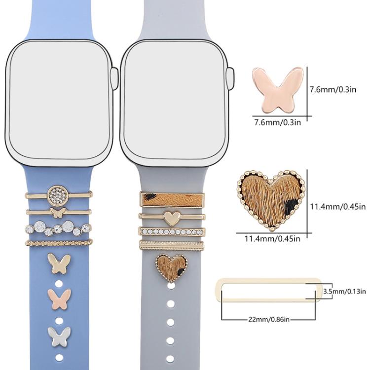 22mm Width Smart Watch Silicone Band Decorative Ring Metal Accessories, Style: Love Heart Leopard Silver - free shipping - PMc TechLife - Order now!