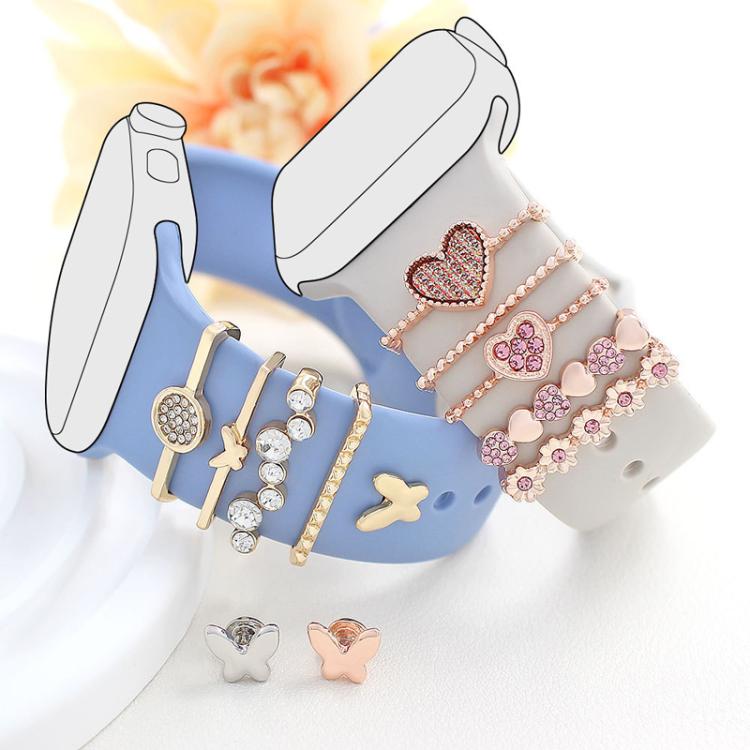 22mm Width Smart Watch Silicone Band Decorative Ring Metal Accessories, Style: Love Heart Leopard Silver - free shipping - PMc TechLife - Order now!