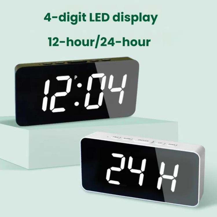 LED Mirror Digital Clock with Type-C Charging Port & 18650 Battery Compartment (Battery Not Included)(White+White) - Alarm Clocks by PMc TechLife | Online Shopping South Africa | PMc TechLife | Buy Now Pay Later Mobicred