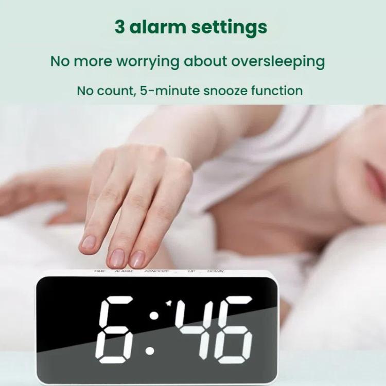LED Mirror Digital Clock with Type-C Charging Port & 18650 Battery Compartment (Battery Not Included)(White+White) - Alarm Clocks by PMc TechLife | Online Shopping South Africa | PMc TechLife | Buy Now Pay Later Mobicred