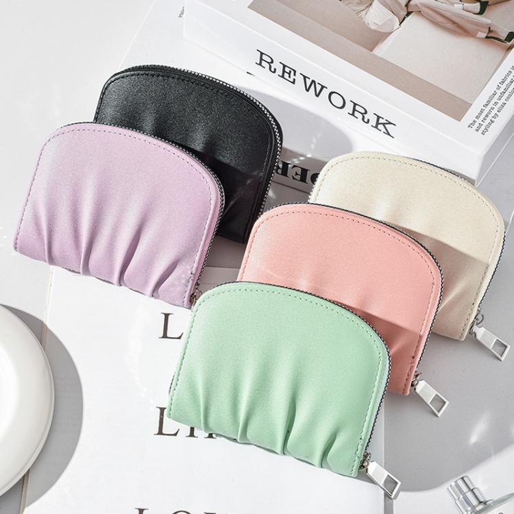Women Wallet Pleated Sense PU Zipper Short Wallet Simple Solid Color Coin Purse(Black) - free shipping - PMc TechLife - Order now!