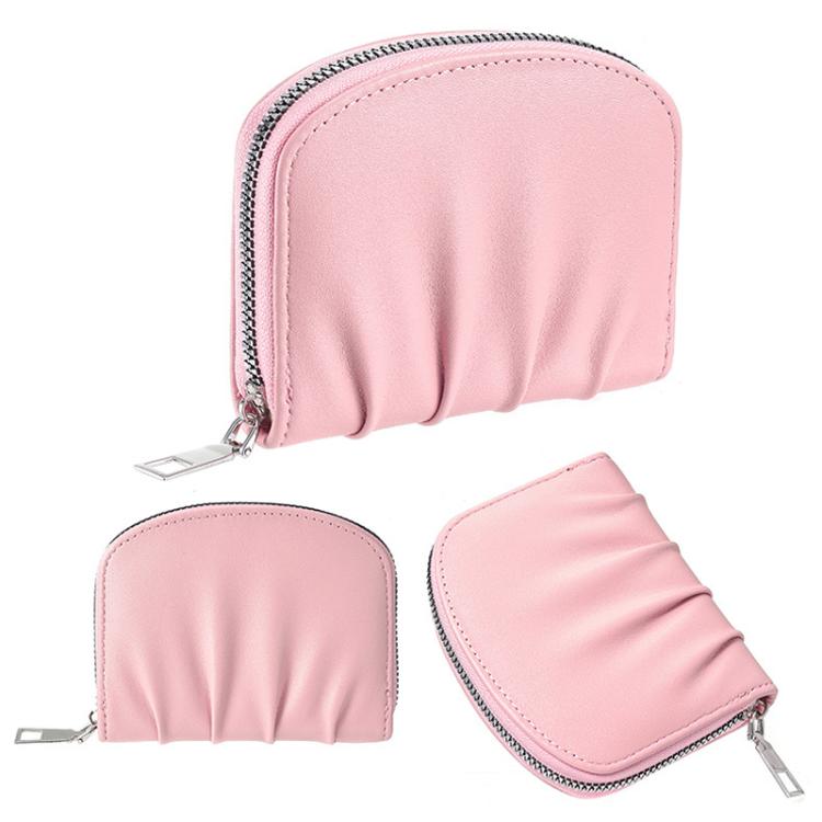 Women Wallet Pleated Sense PU Zipper Short Wallet Simple Solid Color Coin Purse(Pink) - free shipping - PMc TechLife - Order now!