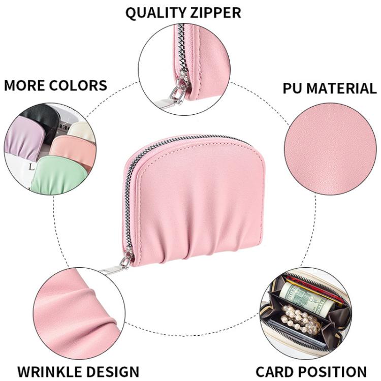 Women Wallet Pleated Sense PU Zipper Short Wallet Simple Solid Color Coin Purse(Black) - free shipping - PMc TechLife - Order now!