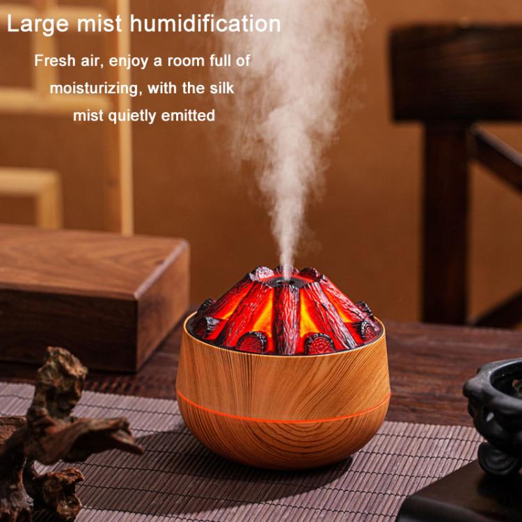 Simulated Charcoal Fire Ambient Night Light Humidifier USB Large Mist Flame Humidifier(Light Wood Grain) - free shipping - PMC TechLife - Order now!