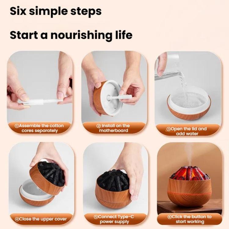 Simulated Charcoal Fire Ambient Night Light Humidifier USB Large Mist Flame Humidifier(Light Wood Grain) - free shipping - PMC TechLife - Order now!