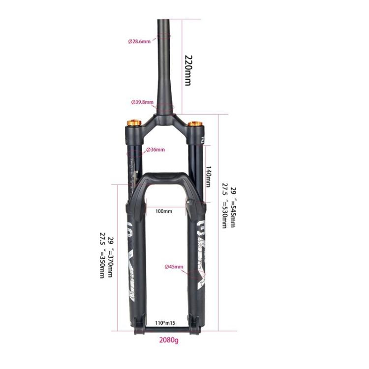 KRSEC XR36 Front Fork Straight Taper Tube Barrel Axle Mountain Bike Wire Damping Forks, Size: 27.5 inch(Black) - free shipping - PMc TechLife - Order now!