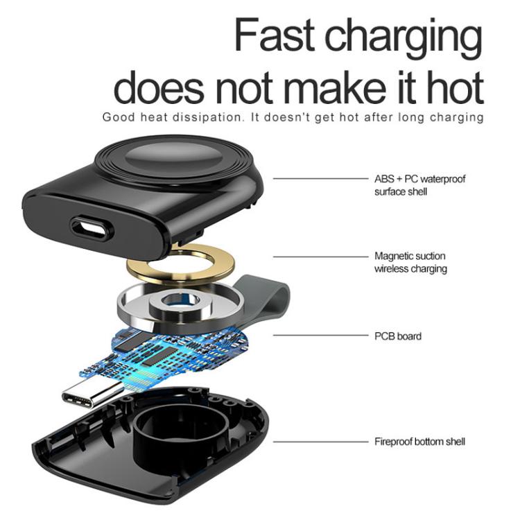 For Apple Watch 1/2/3/4/5/6/7/8/9/10/SE Portable Magnetic Wireless Charger Type-C Smart Wireless Charger(White) - Charger / Holder by PMC TechLife | Online Shopping South Africa | PMC TechLife | Buy Now Pay Later Mobicred