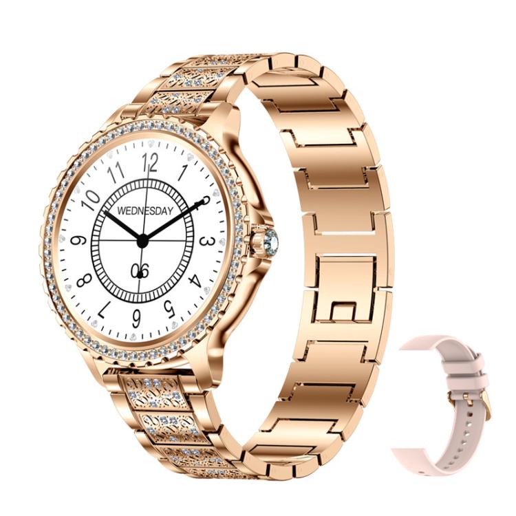 Bluetooth Calling AI Voice Assistant Life Waterproof Sports Smartwatch, Color: Gold Rough Steel Strap+Pink Silicone Strap - free shipping - PMC TechLife - Order now!