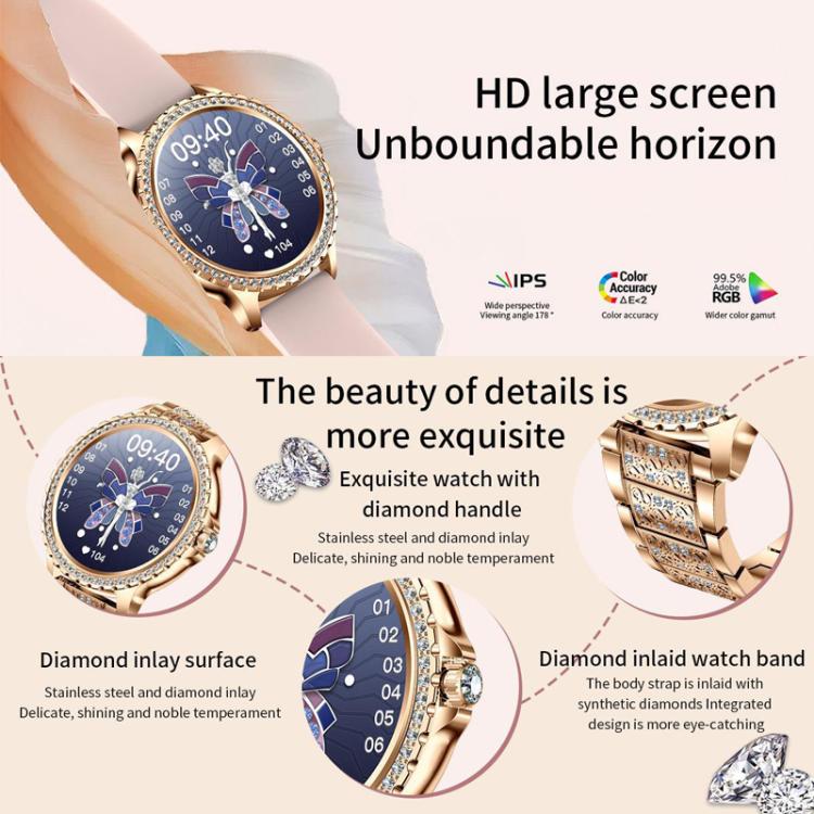 Bluetooth Calling AI Voice Assistant Life Waterproof Sports Smartwatch, Color: Gold Rough Steel Strap+Pink Silicone Strap - free shipping - PMC TechLife - Order now!