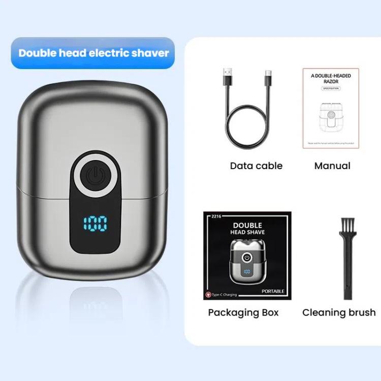 Portable Mini Dual Head Electric Shaver for Men - LCD Display, Floating Blades, Waterproof, USB-C Rechargeable(Gray) - free shipping - PMC TechLife - Order now!