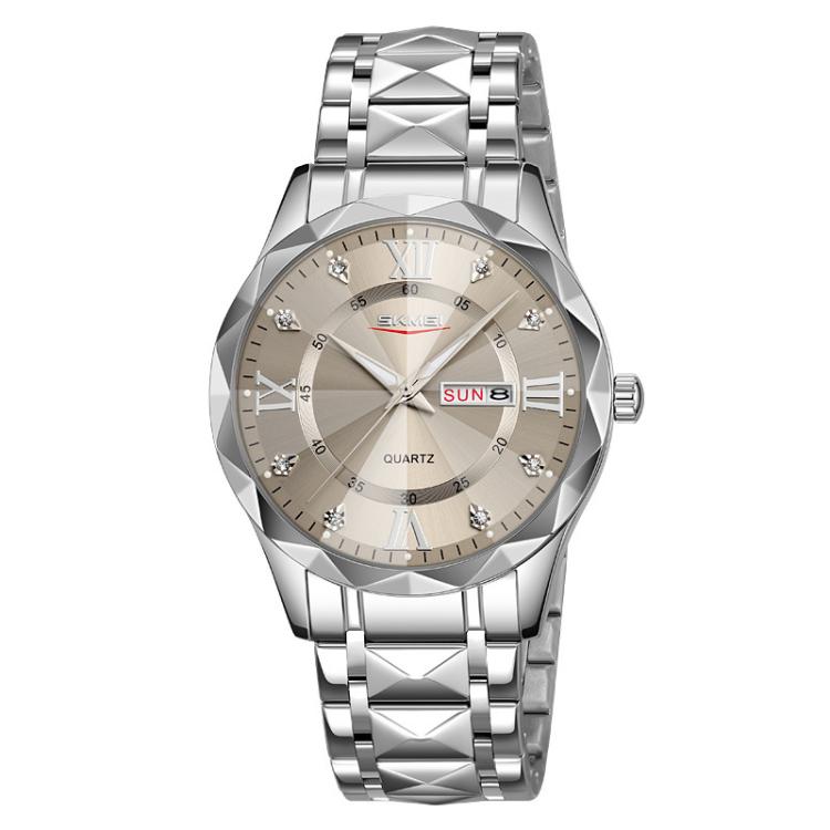 SKMEI Business Casual Watches Diamond Case Luminous Waterproof Quartz Watch, Style: Men Silver Case Gray Dial - free shipping - PMC TechLife - Order now!
