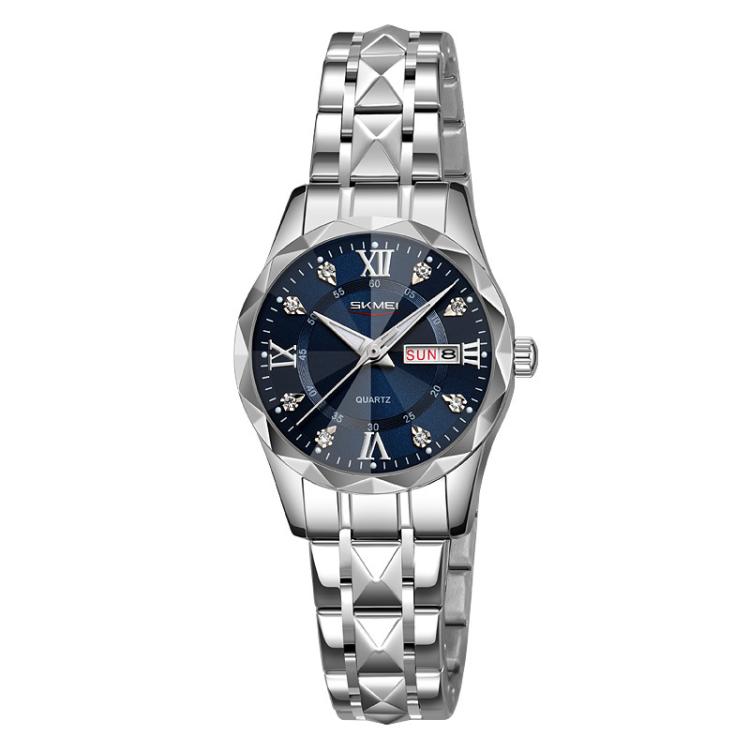 SKMEI Business Casual Watches Diamond Case Luminous Waterproof Quartz Watch, Style: Women Silver Case Blue Dial - free shipping - PMC TechLife - Order now!
