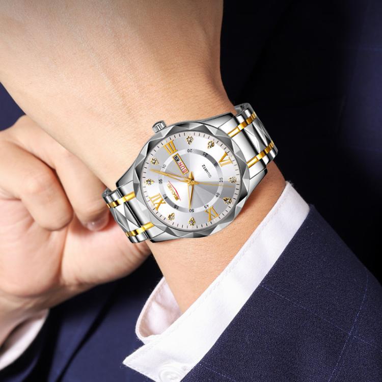 SKMEI Business Casual Watches Diamond Case Luminous Waterproof Quartz Watch, Style: Men Silver Case Blue Dial - free shipping - PMC TechLife - Order now!
