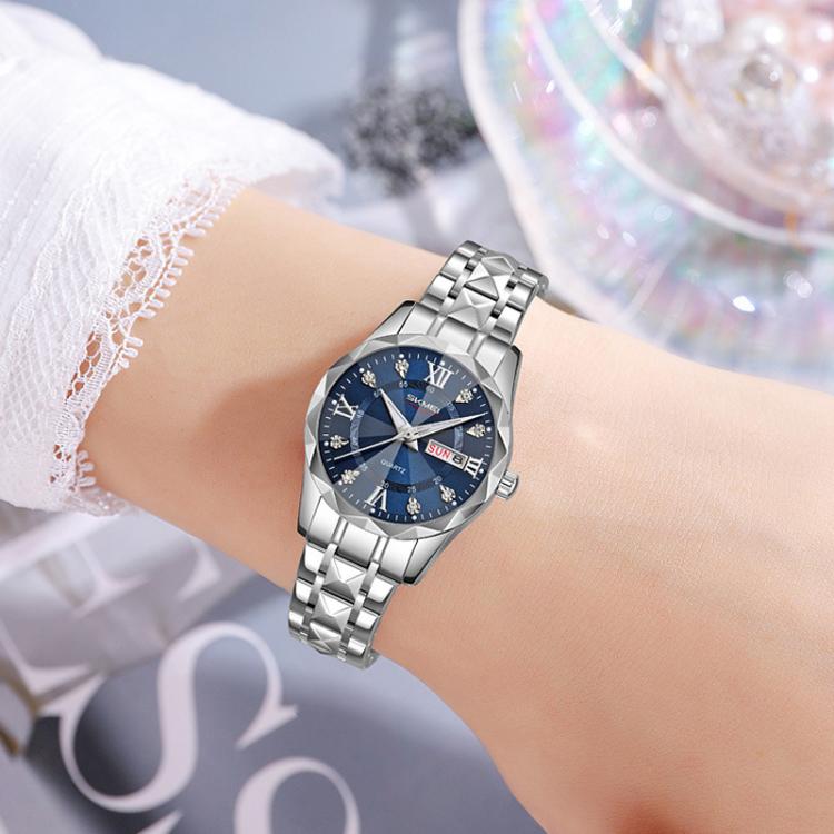 SKMEI Business Casual Watches Diamond Case Luminous Waterproof Quartz Watch, Style: Women Silver Case Blue Dial - free shipping - PMC TechLife - Order now!