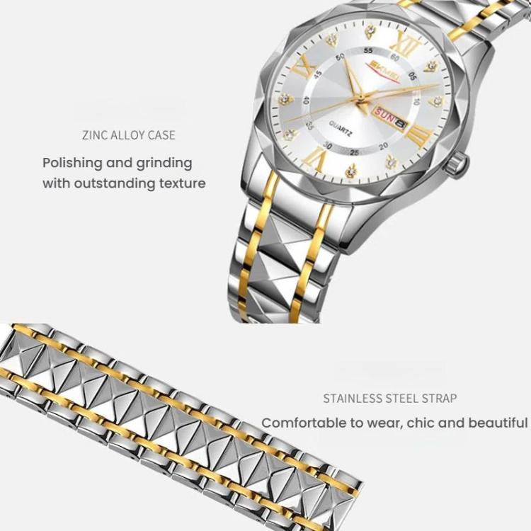 SKMEI Business Casual Watches Diamond Case Luminous Waterproof Quartz Watch, Style: Women Silver Gold Strap Black Dial - free shipping - PMC TechLife - Order now!