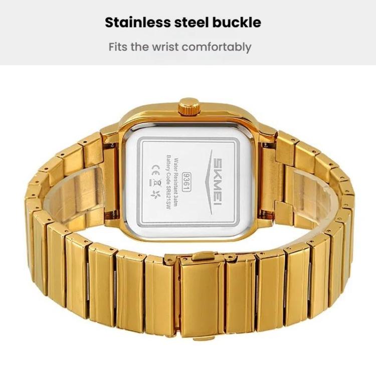 SKMEI 9361 Steel Strap Textured Dial Watch Business Casual Square Quartz Watch, Style: Silver Case Gray Dial - free shipping - PMC TechLife - Order now!