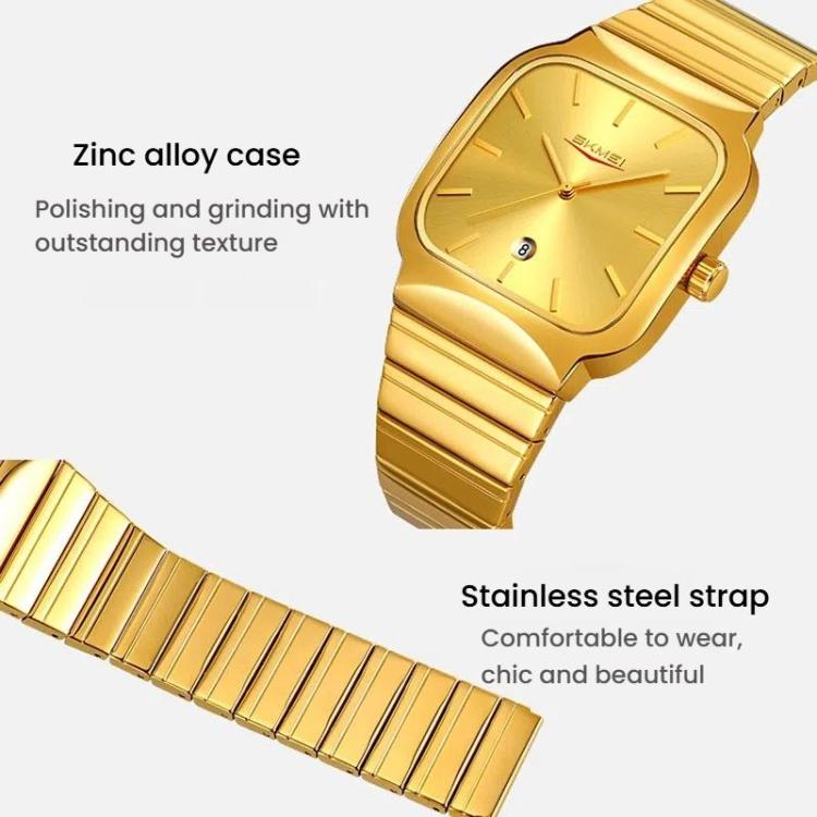 SKMEI 9361 Steel Strap Textured Dial Watch Business Casual Square Quartz Watch, Style: Silver Gold Case Blue Dial - free shipping - PMC TechLife - Order now!