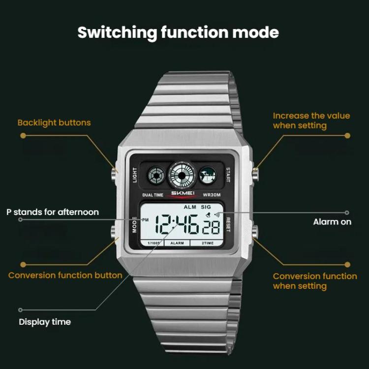 SKMEI 2450 Men Business Multifunctional Watch Casual Waterproof Square Electronic Watch(Black) - free shipping - PMC TechLife - Order now!