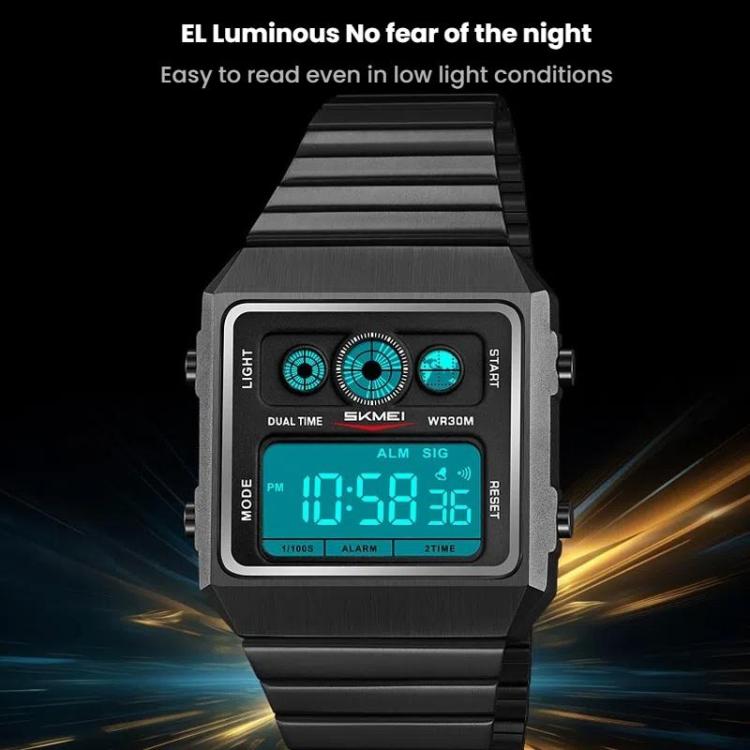 SKMEI 2450 Men Business Multifunctional Watch Casual Waterproof Square Electronic Watch(Silver) - free shipping - PMC TechLife - Order now!