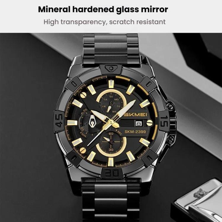 SKMEI 2399 Three-eye Six-pin Steel Band Quartz Watch Men Business Casual Watch(Silver) - free shipping - PMC TechLife - Order now!