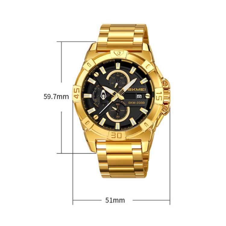 SKMEI 2399 Three-eye Six-pin Steel Band Quartz Watch Men Business Casual Watch(Black) - free shipping - PMC TechLife - Order now!