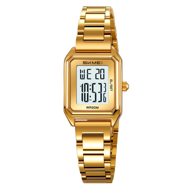 SKMEI 2493 Small Women Electronic Watch Square Steel Strap Watch, Style: Gold Case White - free shipping - PMC TechLife - Order now!
