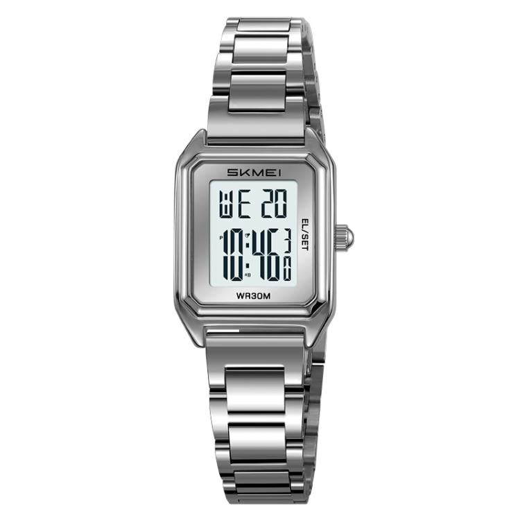 SKMEI 2493 Small Women Electronic Watch Square Steel Strap Watch, Style: Silver Case White - free shipping - PMC TechLife - Order now!