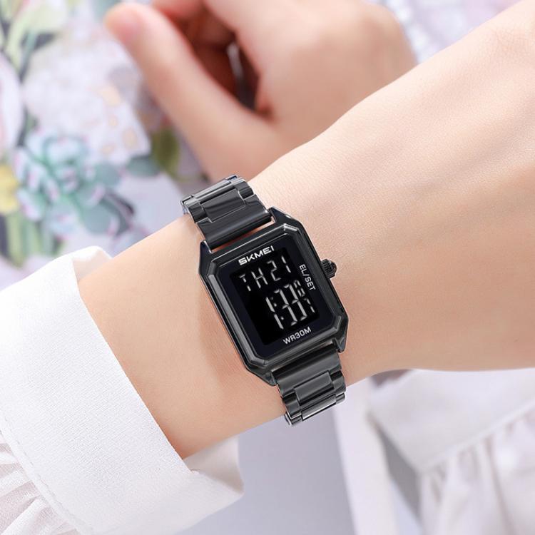 SKMEI 2493 Small Women Electronic Watch Square Steel Strap Watch, Style: Gold Case Black - free shipping - PMC TechLife - Order now!