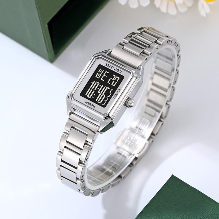SKMEI 2493 Small Women Electronic Watch Square Steel Strap Watch, Style: Black Case White - free shipping - PMC TechLife - Order now!