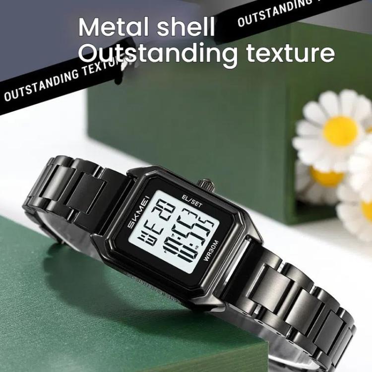 SKMEI 2493 Small Women Electronic Watch Square Steel Strap Watch, Style: Silver Case White - free shipping - PMC TechLife - Order now!