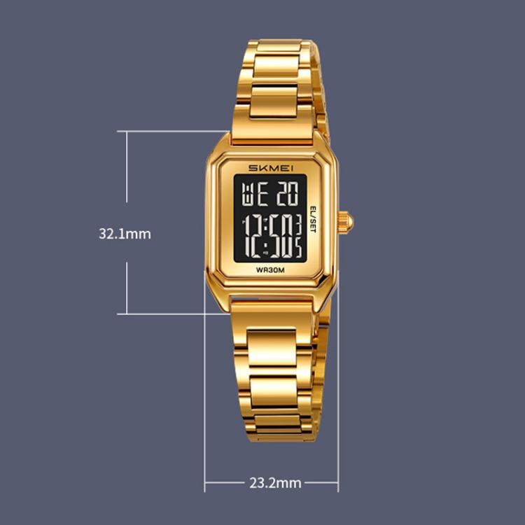 SKMEI 2493 Small Women Electronic Watch Square Steel Strap Watch, Style: Gold Case White - free shipping - PMC TechLife - Order now!