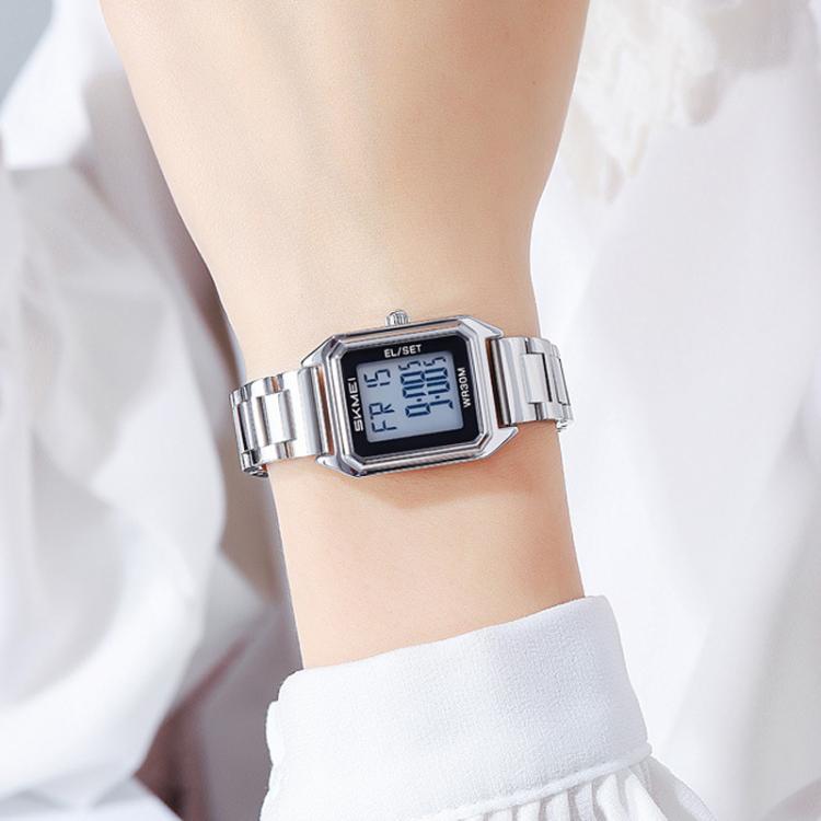 SKMEI 2493 Small Women Electronic Watch Square Steel Strap Watch, Style: Black Case White - free shipping - PMC TechLife - Order now!