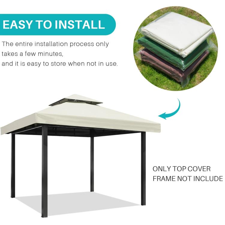 3x3m  Garden Gazebo Top Cover Canopy Replacement Top Patio Roof Awning for Outdoor Terrace, Garden Tent, Pergola(Beige) - free shipping - PMc TechLife - Order now!