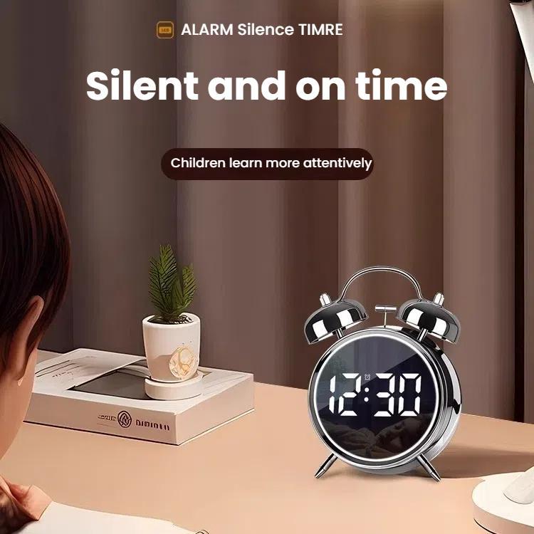 12/24H LED Screen Alarm Clock Loud Metal Clock With Night Light Plug-In Children Clock(Silver) - free shipping - PMC TechLife - Order now!