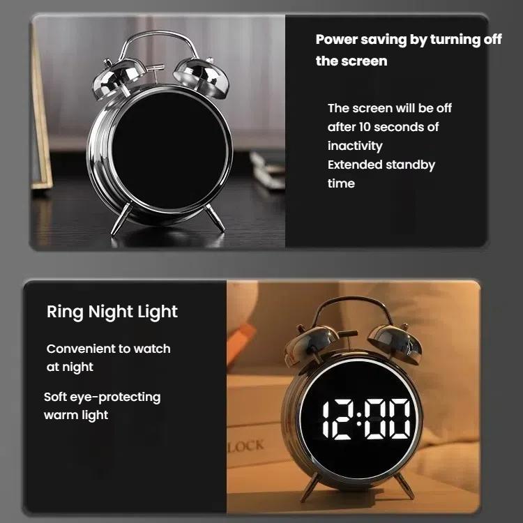 12/24H LED Screen Alarm Clock Loud Metal Clock With Night Light Plug-In Children Clock(Silver) - free shipping - PMC TechLife - Order now!