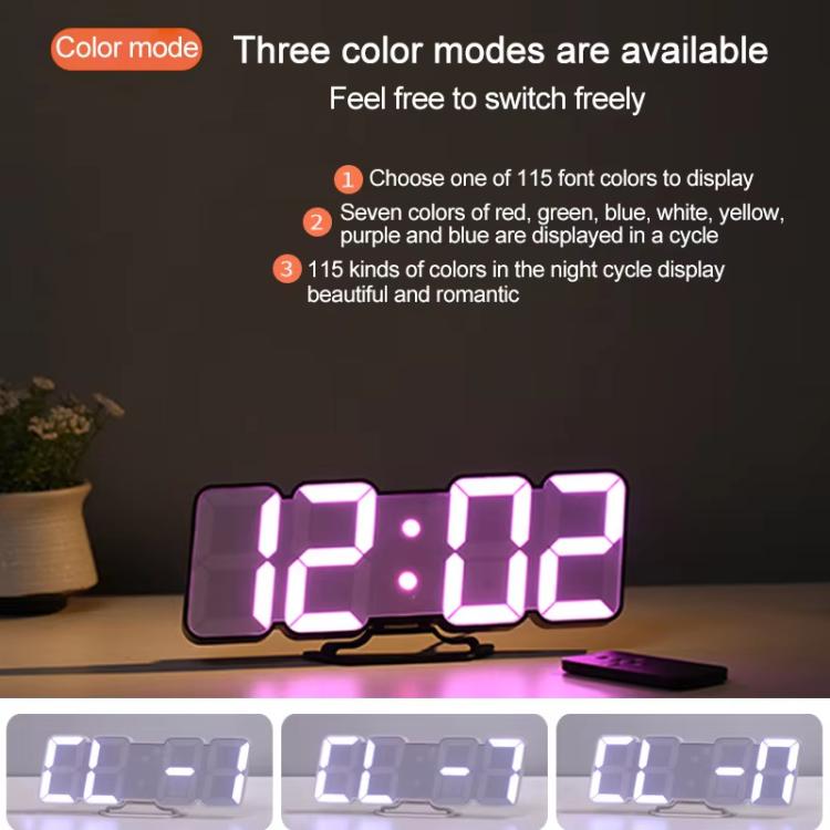 RGB Color Changing 3D Digital Clock With Voice Control, Adjustable Brightness, Temperature Display & Remote, Spec: Ordinary White - free shipping - PMC TechLife - Order now!