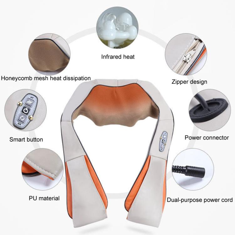 Car Household Massage Shawl Heated Shoulder And Cervical Massager UK Plug(Beige+Orange) - free shipping - PMC TechLife - Order now!