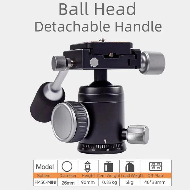 XILETU FM5C-MINI Adjustable 16.5-51cm Aluminum Tripod with 26mm Ball Head 6kg Load Capacity for 360-degree Panoramic Shooting - free shipping - PMC TechLife - Order now!
