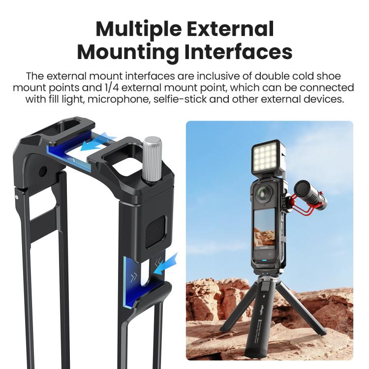 aMagisn Metal Cage for Insta360 X5 Wind Noise Reduction, Shockproof Mount with Dual Cold Shoe(Black) - free shipping - PMC TechLife - Order now!