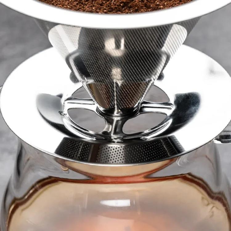 V60 Stainless Steel Coffee Filter with Base for Pour Over Brewing, Spec: 1-8 Cups 300-mesh - free shipping - PMC TechLife - Order now!