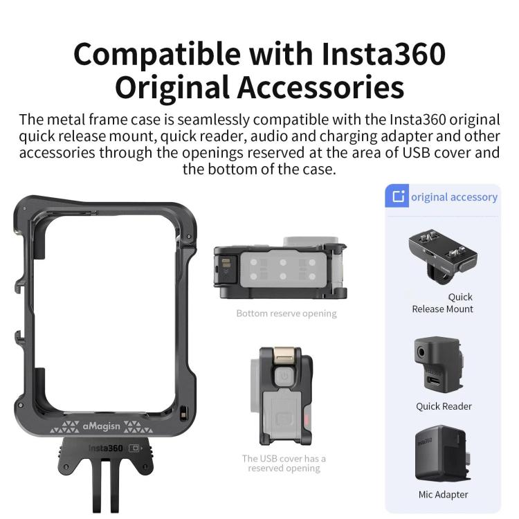 For Insta360 Ace Pro 2 / Ace Pro Camera AMagisn Quick Release Metal Cage Horizontal & Vertical Shooting Protective Frame(Black) - free shipping - PMC TechLife - Order now!
